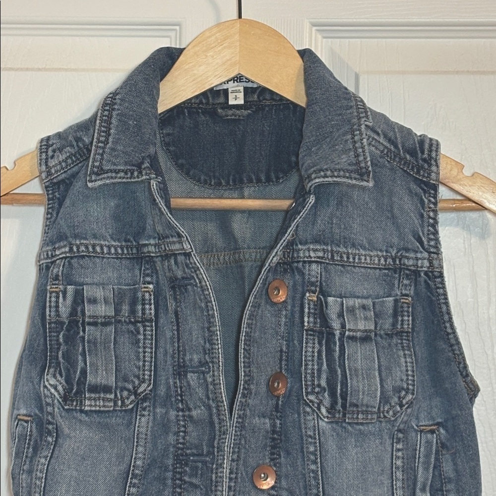 Express Blue Denim Vest, Jean, Small - Picture 2 of 9